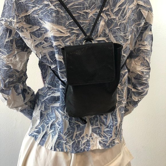 Vintage Francesco Biasia Small Black Leather Backpack - Picture 1 of 7